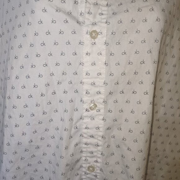 CALVIN KLEIN White Black Button Down Cotton Blouse Shirt XL - Picture 3 of 8